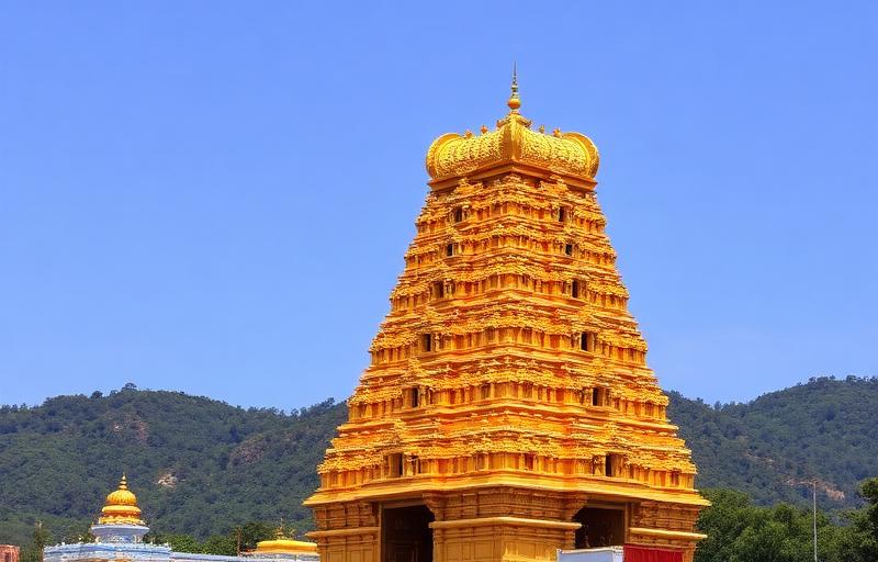 Sri Venkateswara Temple golden gopuram at Tirumala